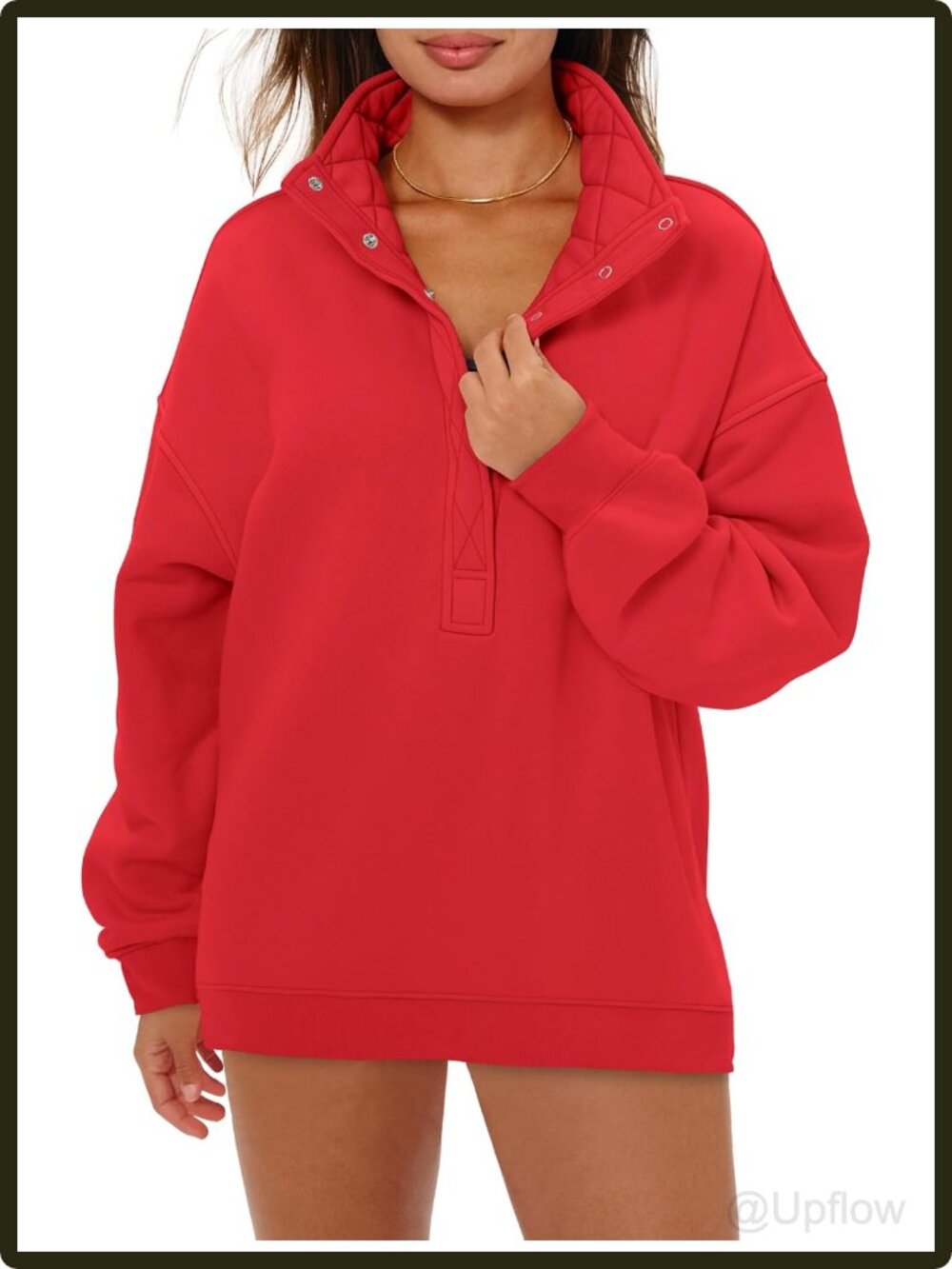 Women's Oversized Henley Neck Sweatshirt Cotton Blend Fleece Lined Pullover